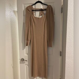 Charles Henry Square Neck Tie Back Puff Long Sleeve Sweater Dress